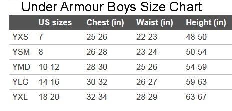 under armour boys pants size chart